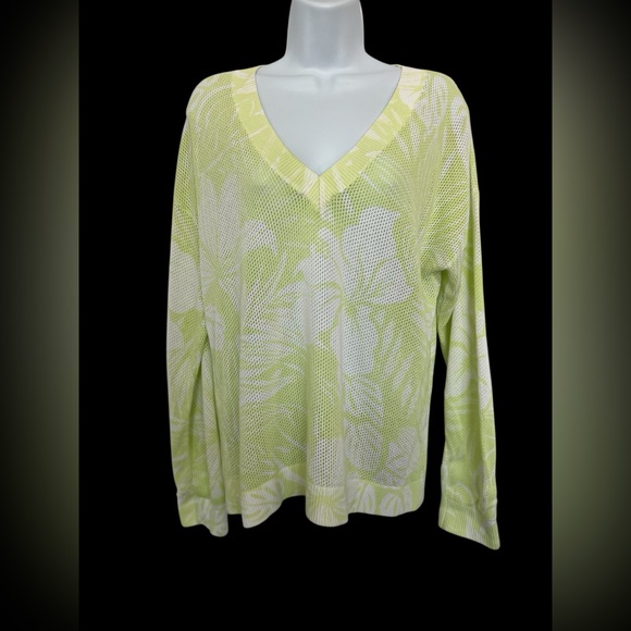 Tommy Bahama Sweaters - 🆕 💚 NWOT Tommy Bahama Mahana Lime Green, White Tropical V-Neck Sweater | Size M